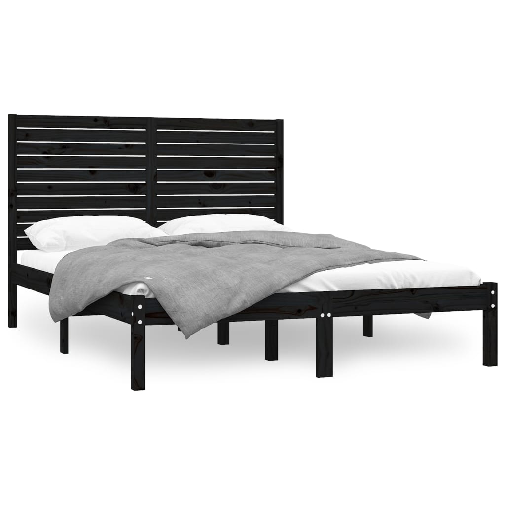 Bedframe massief hout zwart 150x200 cm is nu te koop bij PeponiXL, paradijselijk wonen!