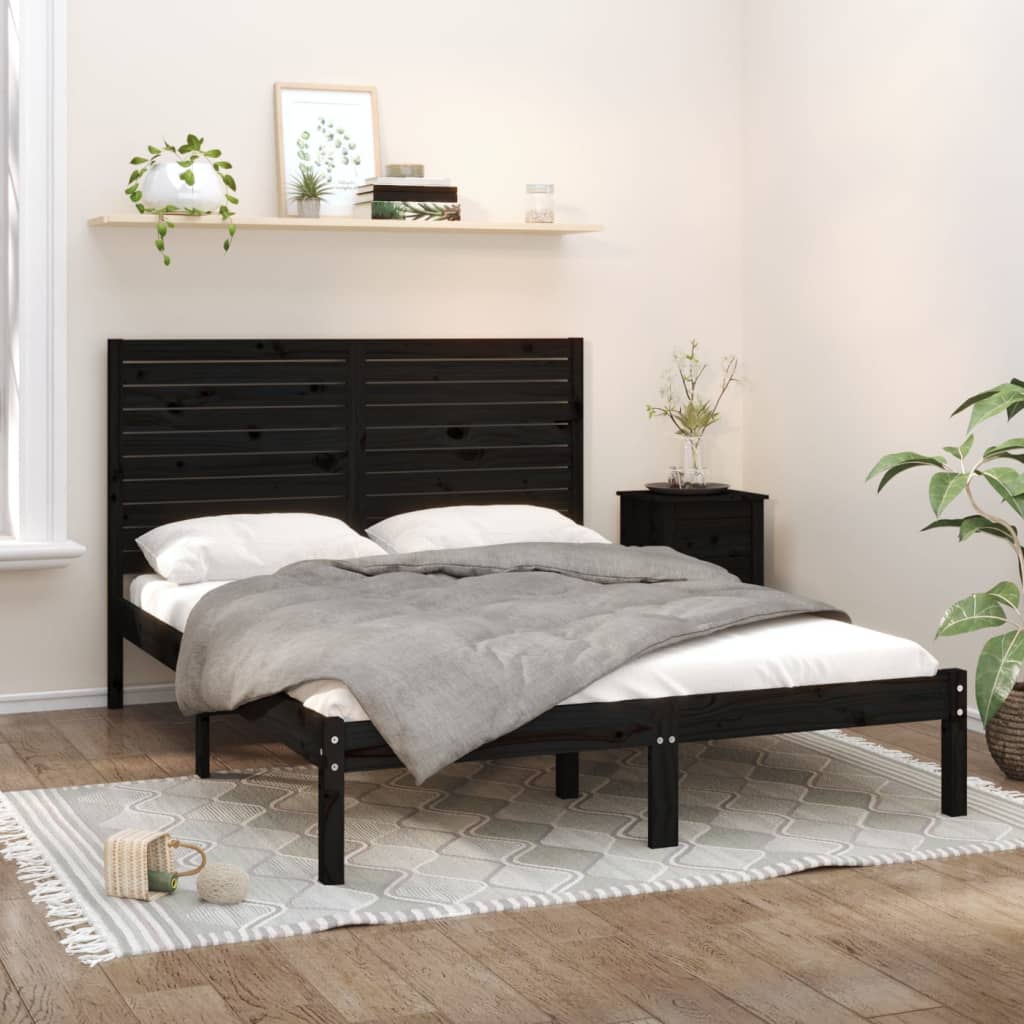 Bedframe massief hout zwart 150x200 cm is nu te koop bij PeponiXL, paradijselijk wonen!