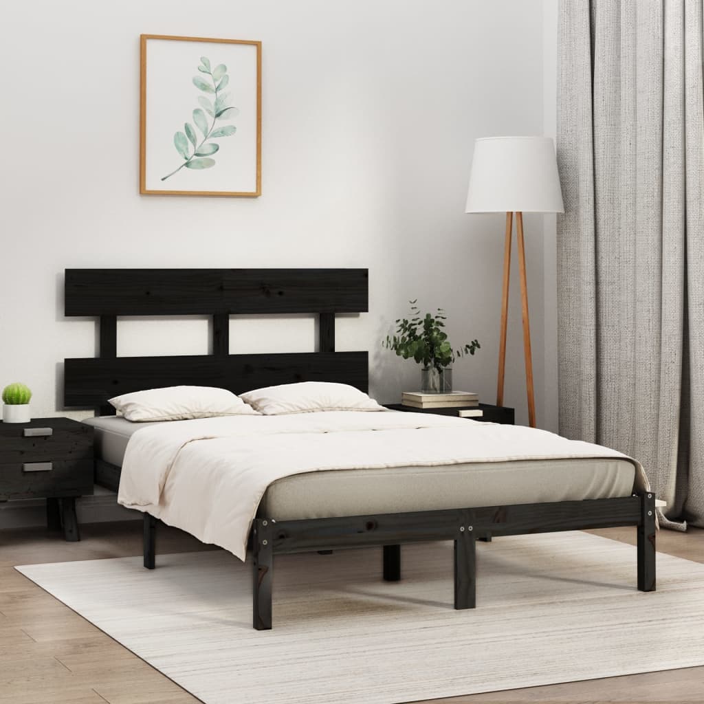 Bedframe massief hout zwart 200x200 cm is nu te koop bij PeponiXL, paradijselijk wonen!