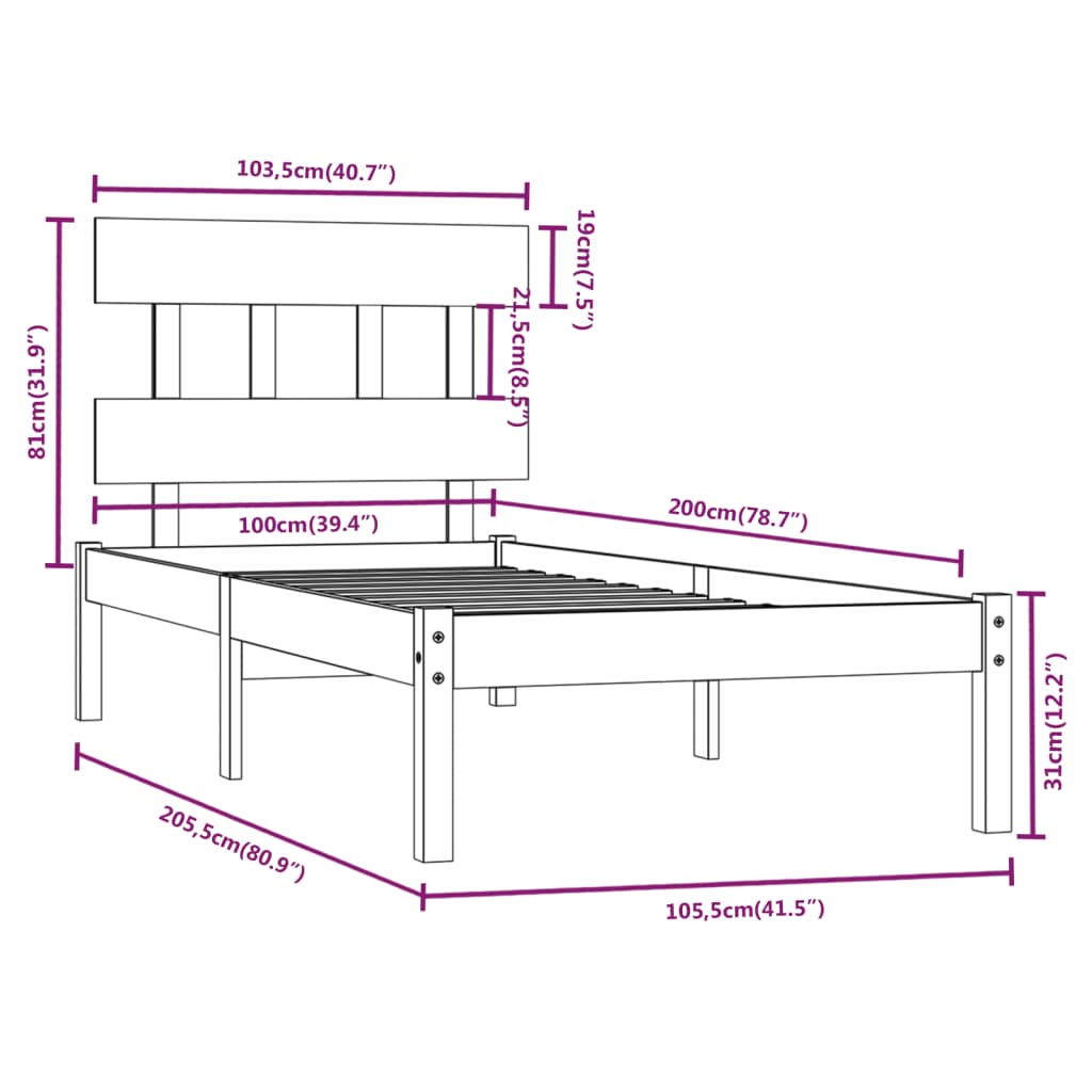 Bedframe massief hout zwart 100x200 cm is nu te koop bij PeponiXL, paradijselijk wonen!