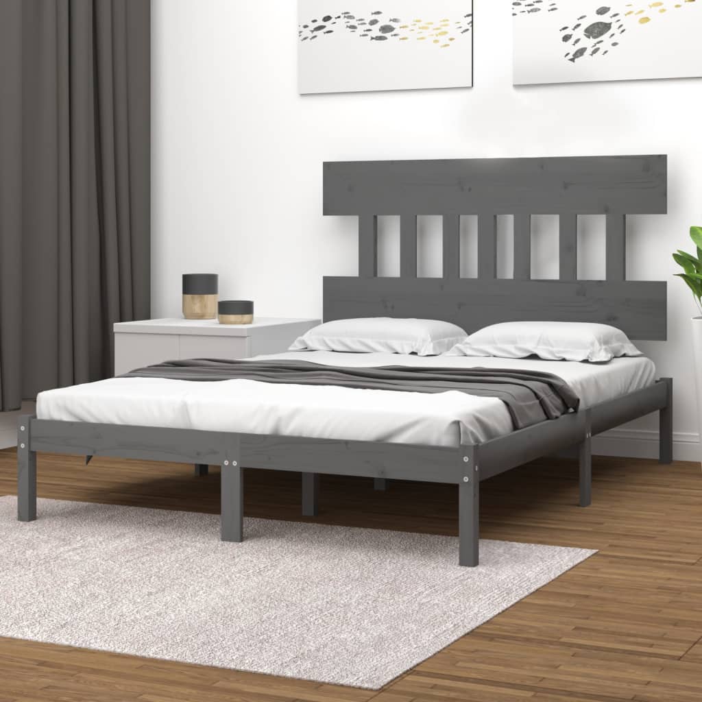 Bedframe massief hout grijs 200x200 cm is nu te koop bij PeponiXL, paradijselijk wonen!