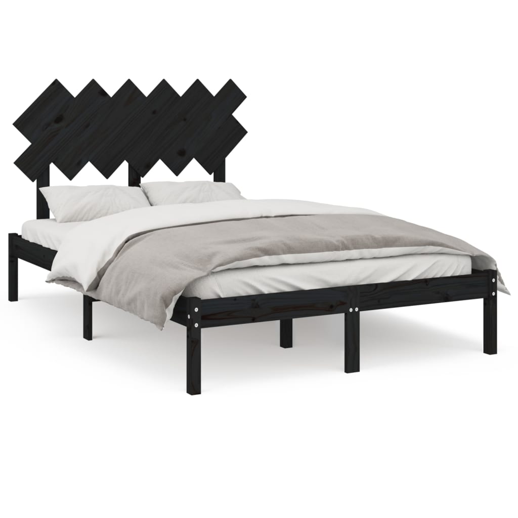 Bedframe massief hout zwart 135x190 cm is nu te koop bij PeponiXL, paradijselijk wonen!