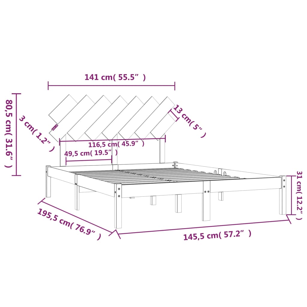 Bedframe massief hout zwart 140x190 cm is nu te koop bij PeponiXL, paradijselijk wonen!