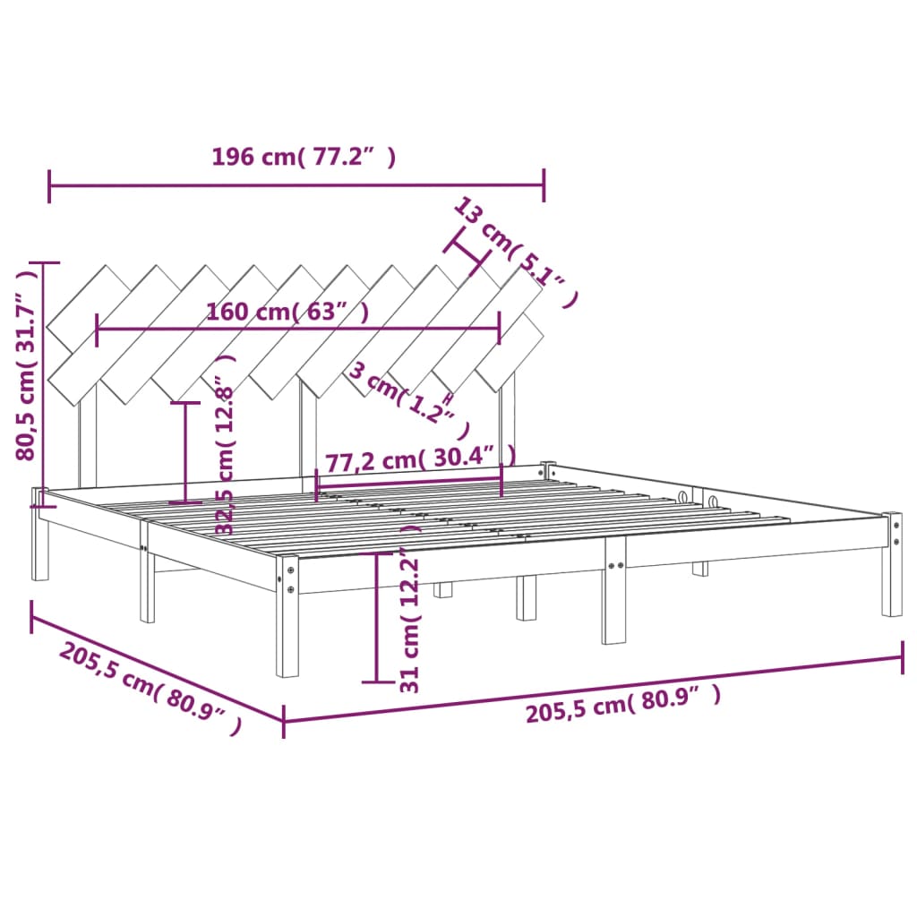 Bedframe massief hout 200x200 cm is nu te koop bij PeponiXL, paradijselijk wonen!