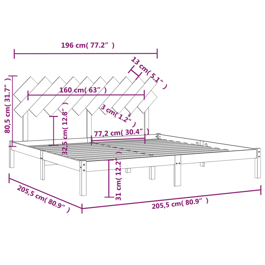 Bedframe massief hout honingbruin 200x200 cm is nu te koop bij PeponiXL, paradijselijk wonen!