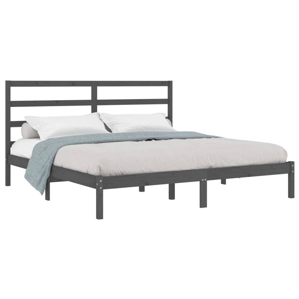 Bedframe massief grenenhout grijs 200x200 cm is nu te koop bij PeponiXL, paradijselijk wonen!