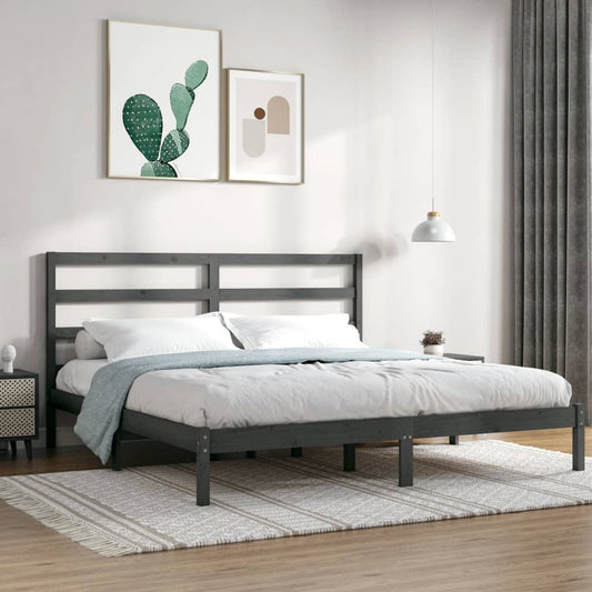 Bedframe massief grenenhout grijs 200x200 cm is nu te koop bij PeponiXL, paradijselijk wonen!