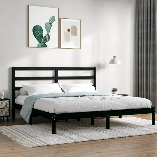 Bedframe massief grenenhout zwart 200x200 cm is nu te koop bij PeponiXL, paradijselijk wonen!