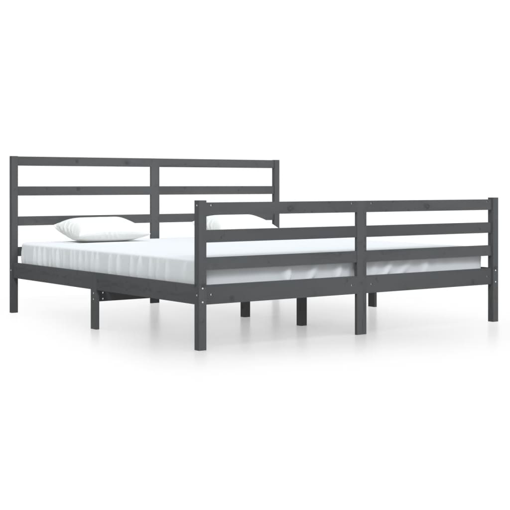 Bedframe massief grenenhout grijs 200x200 cm is nu te koop bij PeponiXL, paradijselijk wonen!