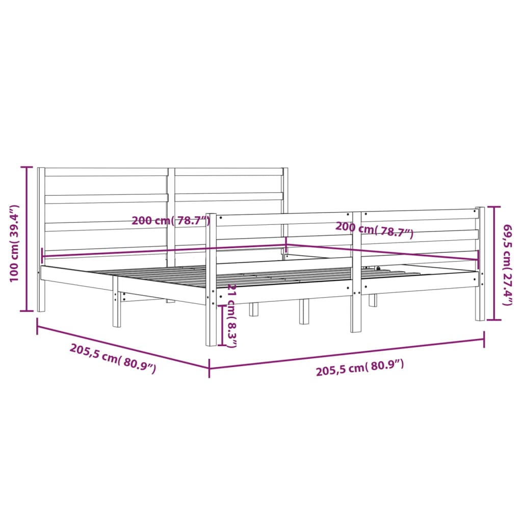 Bedframe massief grenenhout grijs 200x200 cm is nu te koop bij PeponiXL, paradijselijk wonen!