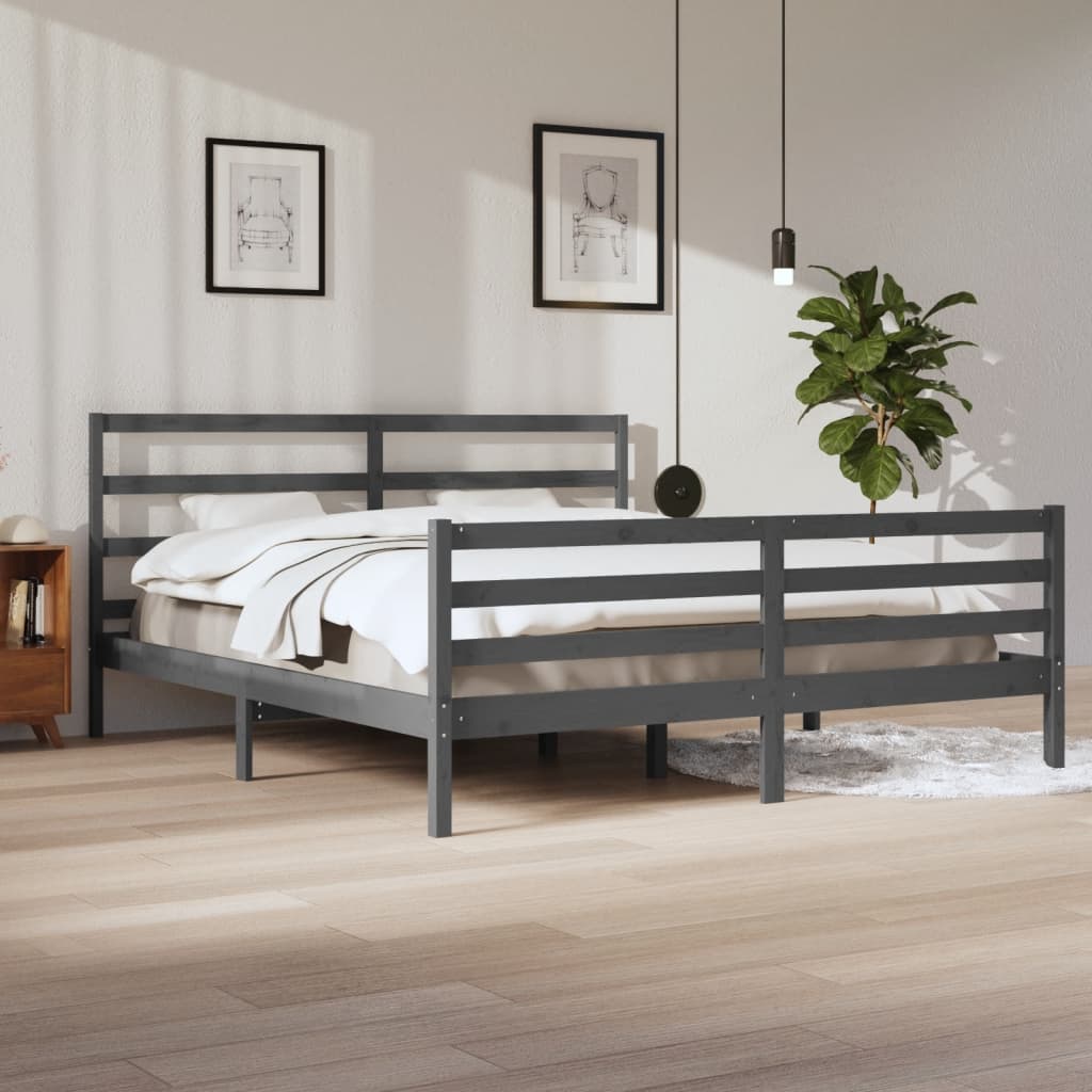 Bedframe massief grenenhout grijs 200x200 cm is nu te koop bij PeponiXL, paradijselijk wonen!