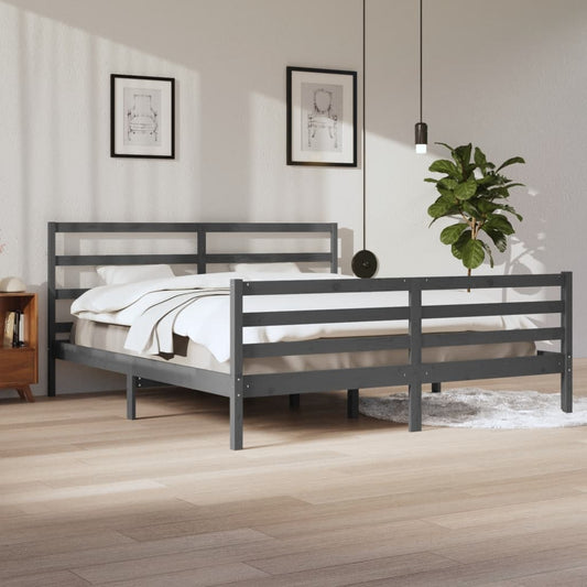 Bedframe massief grenenhout grijs 200x200 cm is nu te koop bij PeponiXL, paradijselijk wonen!