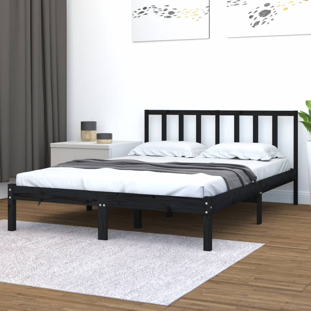 Bedframe massief grenenhout zwart 150x200 cm is nu te koop bij PeponiXL, paradijselijk wonen!