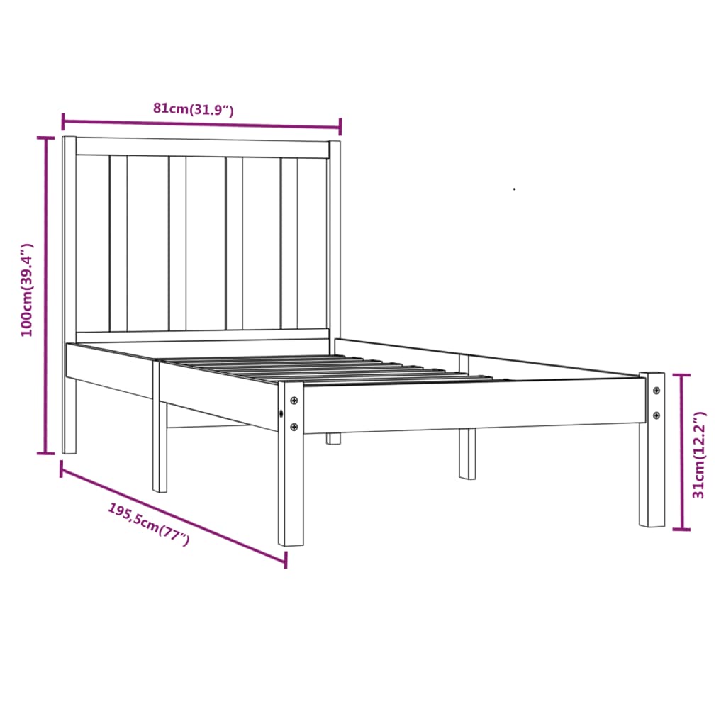 Bedframe massief grenenhout zwart 75x190 cm is nu te koop bij PeponiXL, paradijselijk wonen!