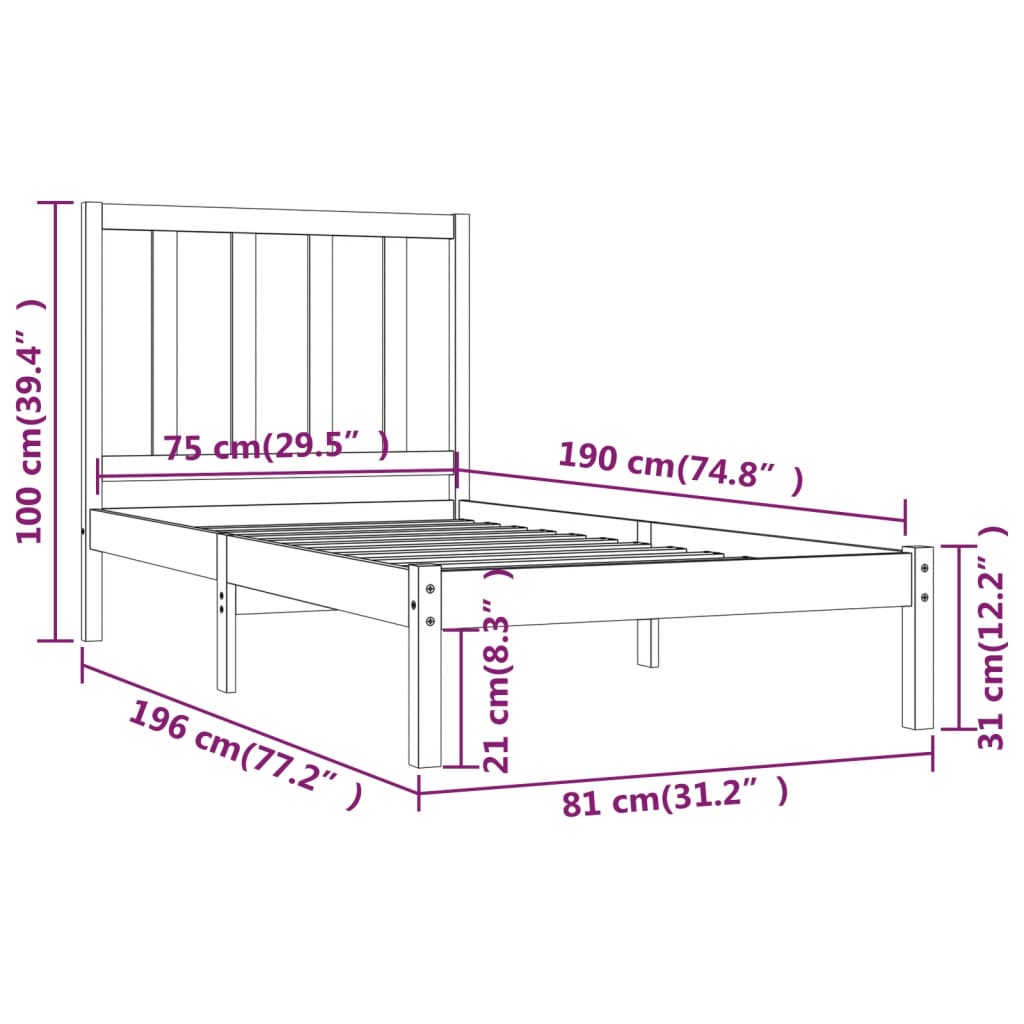 Bedframe massief grenenhout wit 75x190 cm is nu te koop bij PeponiXL, paradijselijk wonen!