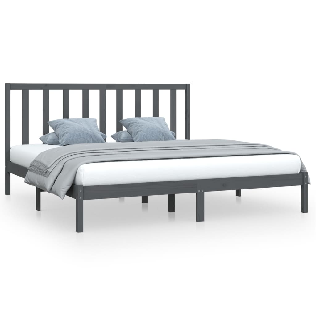 Bedframe massief grenenhout grijs 200x200 cm is nu te koop bij PeponiXL, paradijselijk wonen!