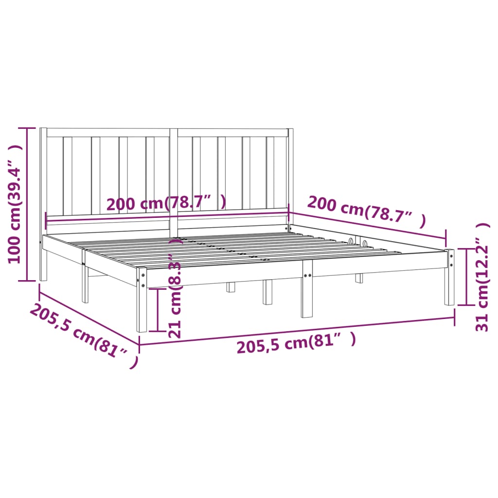 Bedframe massief grenenhout grijs 200x200 cm is nu te koop bij PeponiXL, paradijselijk wonen!