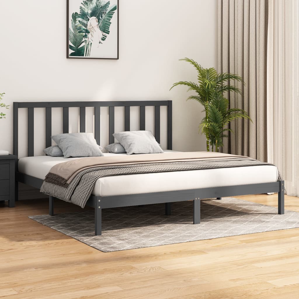 Bedframe massief grenenhout grijs 200x200 cm is nu te koop bij PeponiXL, paradijselijk wonen!