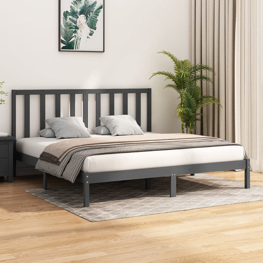 Bedframe massief grenenhout grijs 200x200 cm is nu te koop bij PeponiXL, paradijselijk wonen!