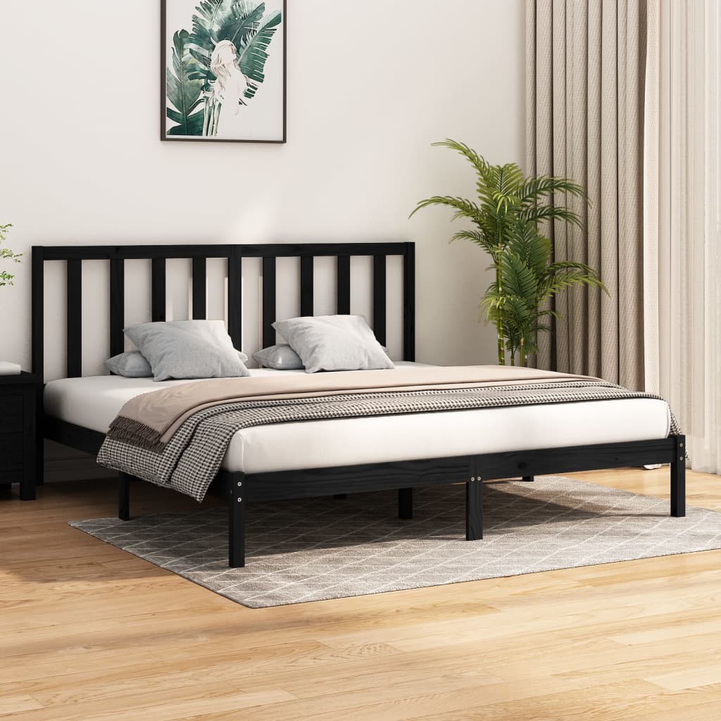 Bedframe massief grenenhout zwart 200x200 cm is nu te koop bij PeponiXL, paradijselijk wonen!