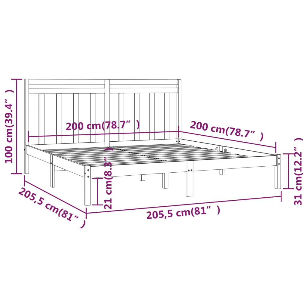 Bedframe massief hout zwart 200x200 cm is nu te koop bij PeponiXL, paradijselijk wonen!