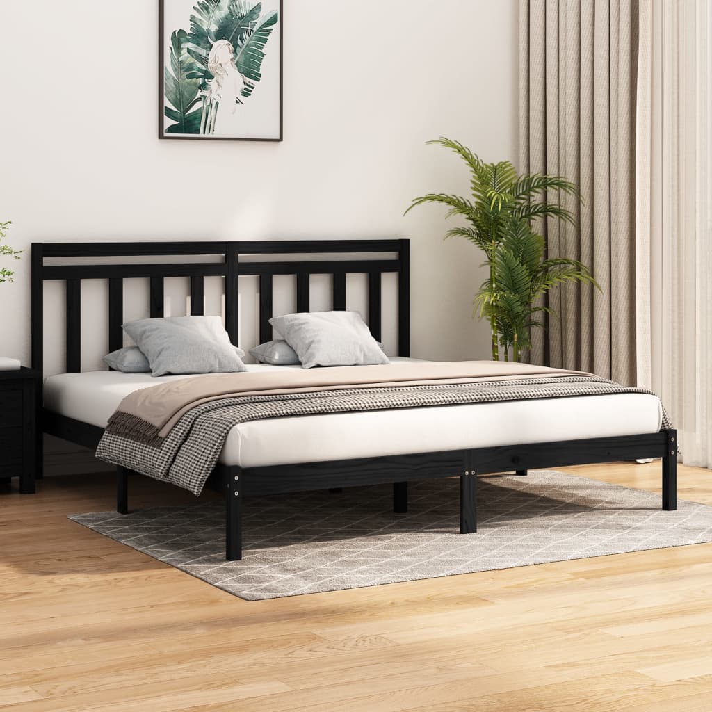 Bedframe massief hout zwart 200x200 cm is nu te koop bij PeponiXL, paradijselijk wonen!