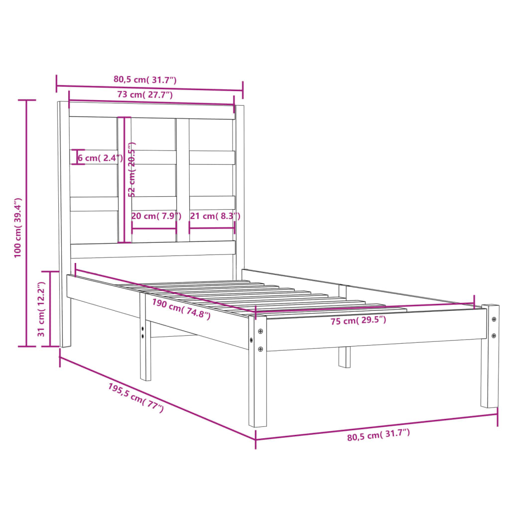 Bedframe massief hout wit 75x190 cm is nu te koop bij PeponiXL, paradijselijk wonen!