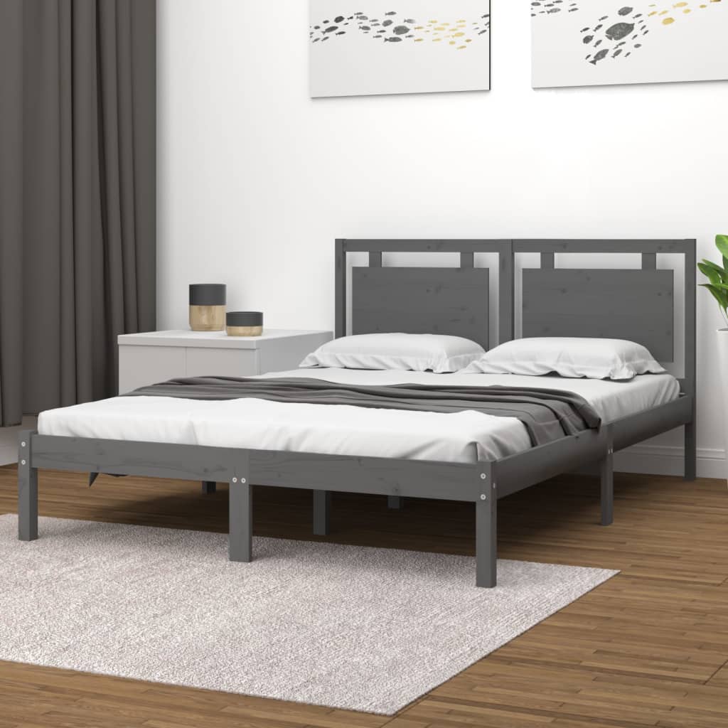 Bedframe massief hout grijs 200x200 cm is nu te koop bij PeponiXL, paradijselijk wonen!