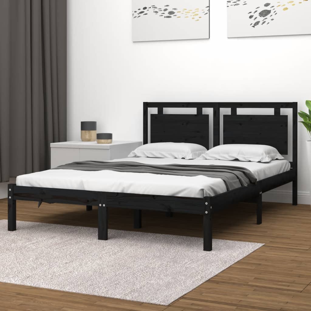 Bedframe massief hout zwart 200x200 cm is nu te koop bij PeponiXL, paradijselijk wonen!