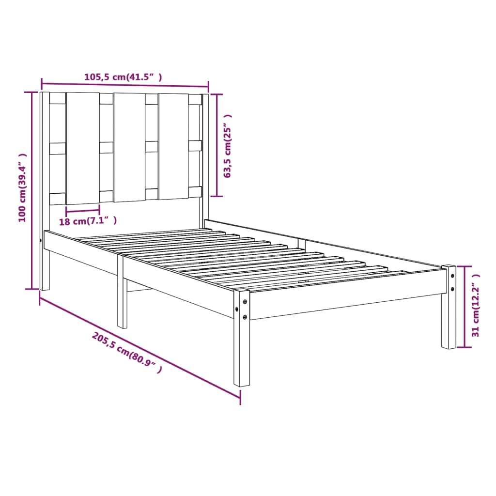 Bedframe massief grenenhout zwart 100x200 cm is nu te koop bij PeponiXL, paradijselijk wonen!