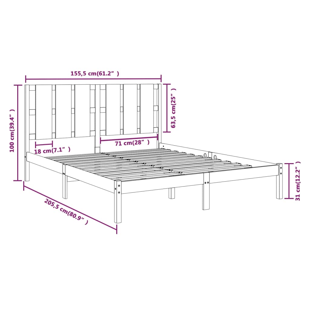 Bedframe massief hout zwart 150x200 cm is nu te koop bij PeponiXL, paradijselijk wonen!