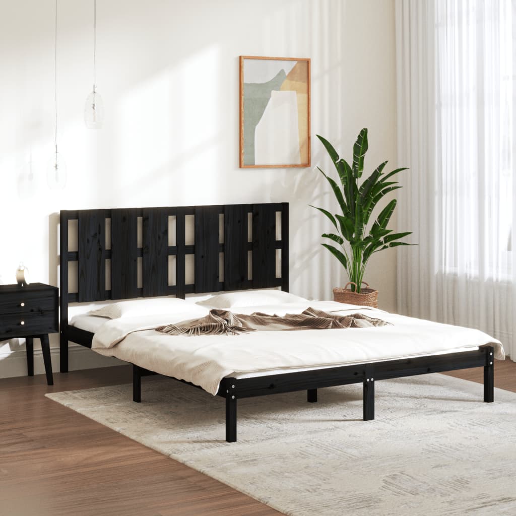 Bedframe massief hout zwart 150x200 cm is nu te koop bij PeponiXL, paradijselijk wonen!