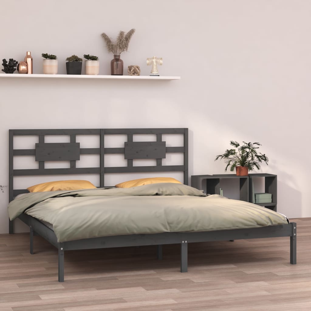 Bedframe massief hout grijs 200x200 cm is nu te koop bij PeponiXL, paradijselijk wonen!