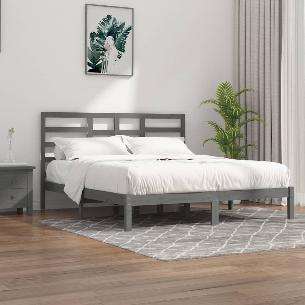 Bedframe massief hout grijs 200x200 cm is nu te koop bij PeponiXL, paradijselijk wonen!