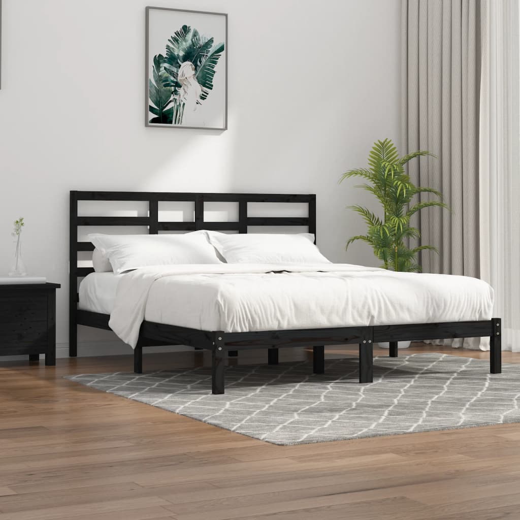 Bedframe massief hout zwart 200x200 cm is nu te koop bij PeponiXL, paradijselijk wonen!