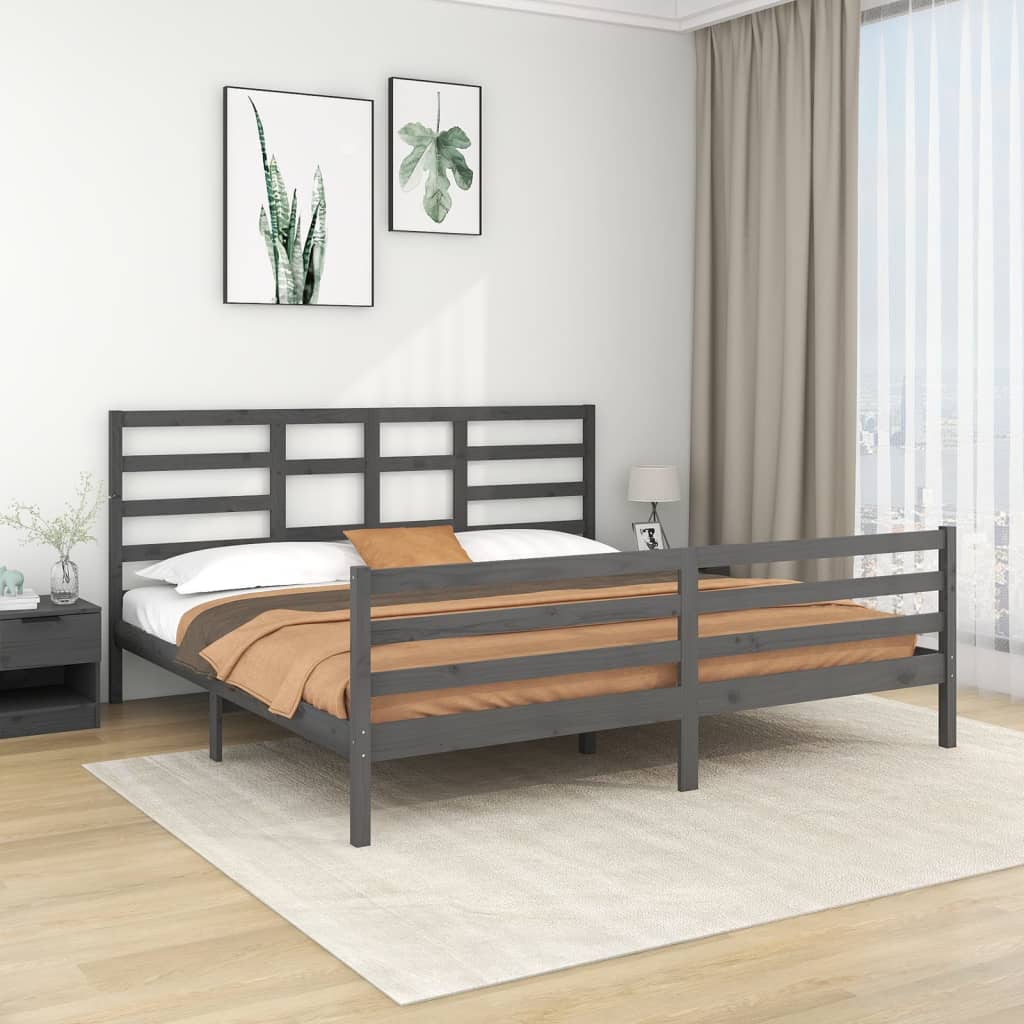 Bedframe massief hout grijs 200x200 cm is nu te koop bij PeponiXL, paradijselijk wonen!