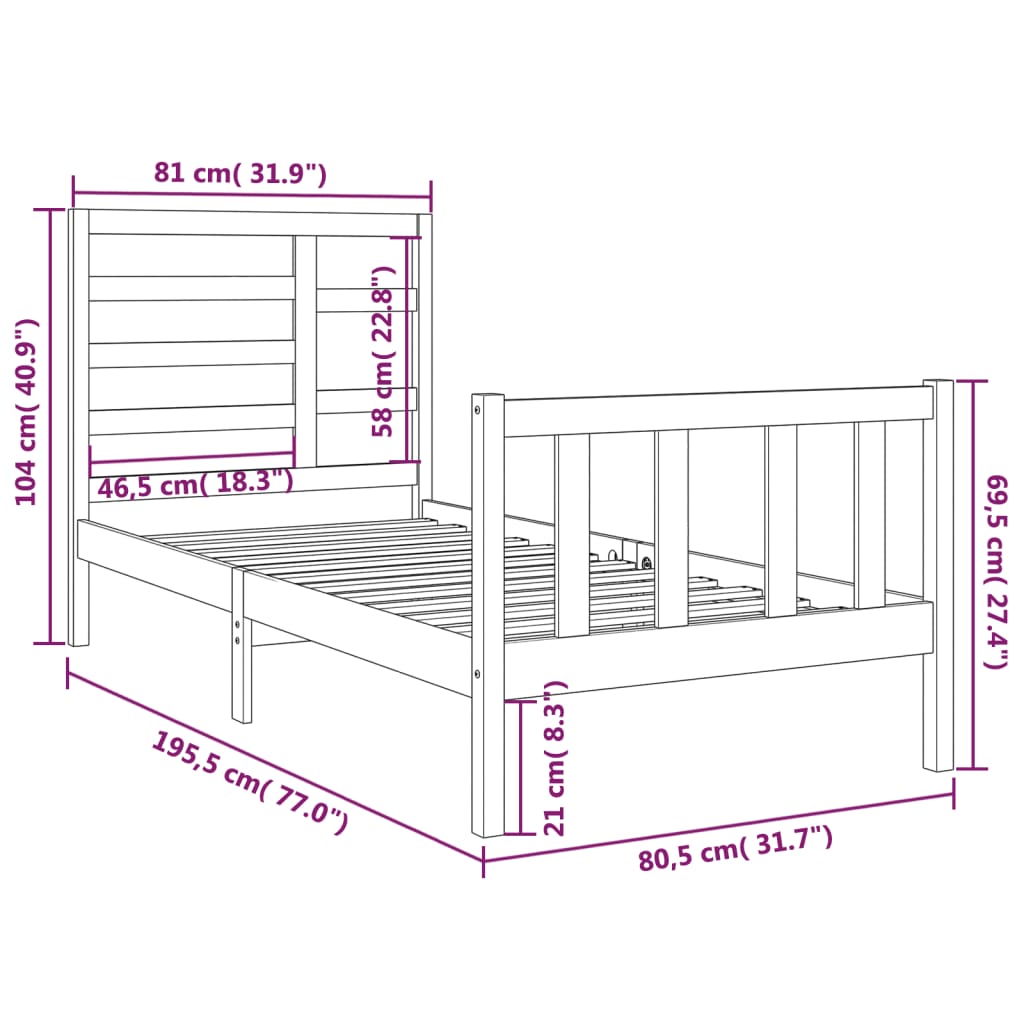 Bedframe massief hout zwart 75x190 cm is nu te koop bij PeponiXL, paradijselijk wonen!