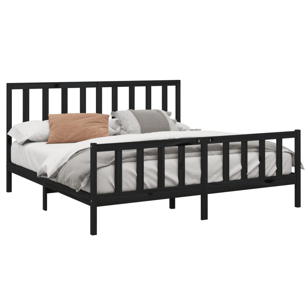 Bedframe massief grenenhout zwart 200x200 cm is nu te koop bij PeponiXL, paradijselijk wonen!
