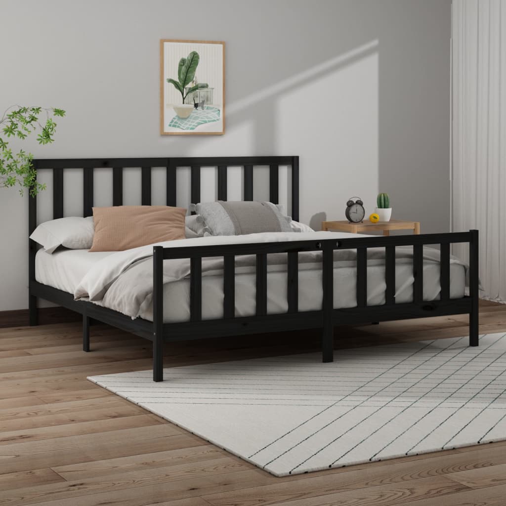 Bedframe massief grenenhout zwart 200x200 cm is nu te koop bij PeponiXL, paradijselijk wonen!