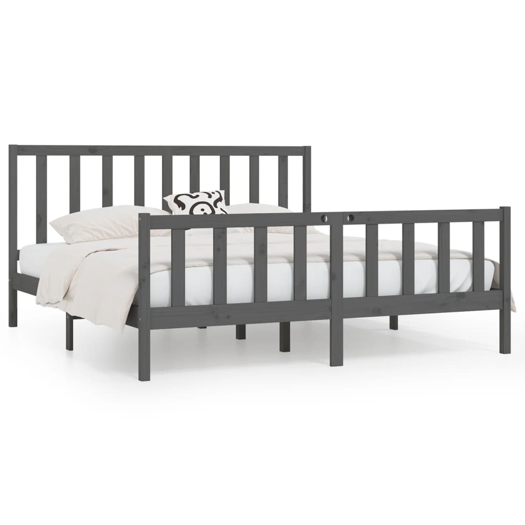 Bedframe massief hout grijs 200x200 cm is nu te koop bij PeponiXL, paradijselijk wonen!