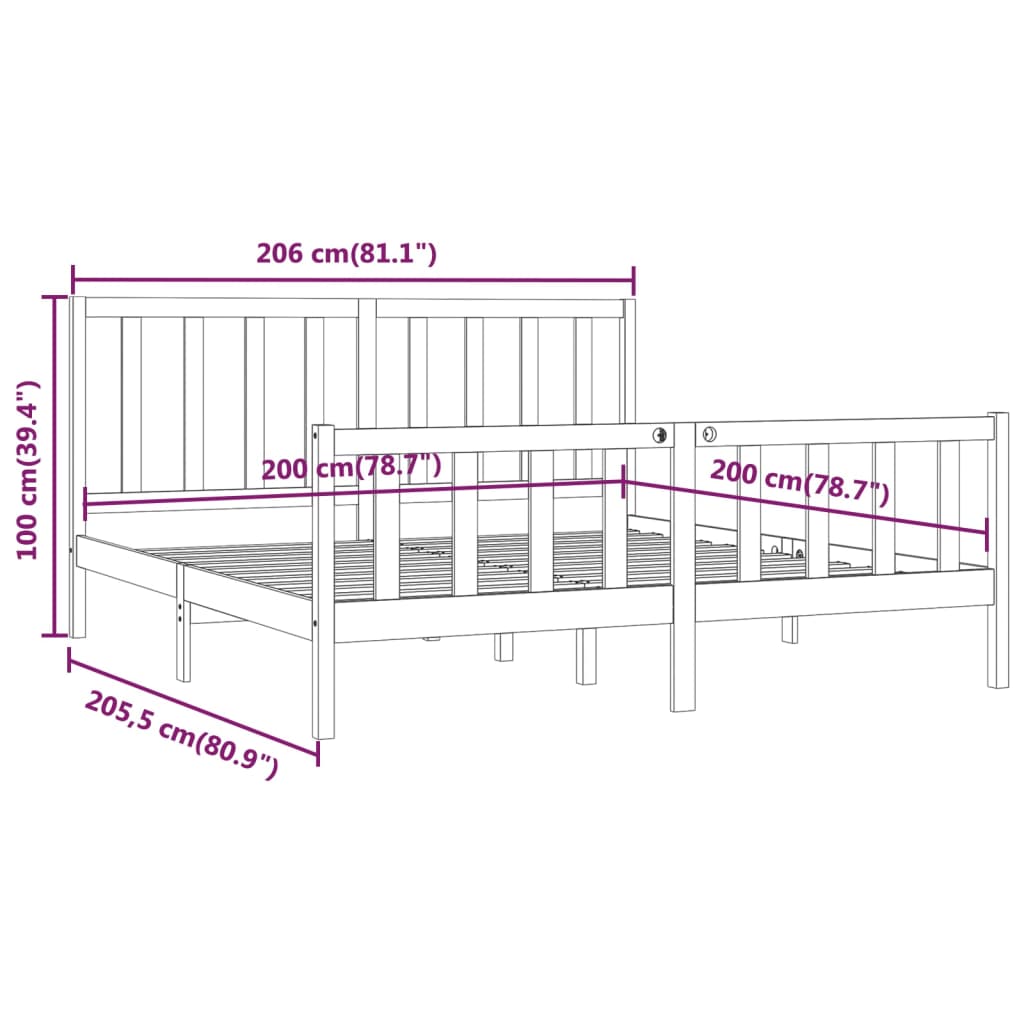 Bedframe massief hout grijs 200x200 cm is nu te koop bij PeponiXL, paradijselijk wonen!
