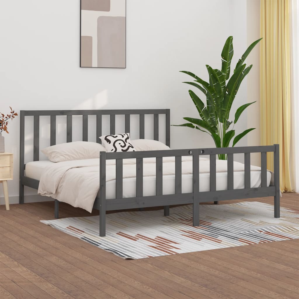 Bedframe massief hout grijs 200x200 cm is nu te koop bij PeponiXL, paradijselijk wonen!