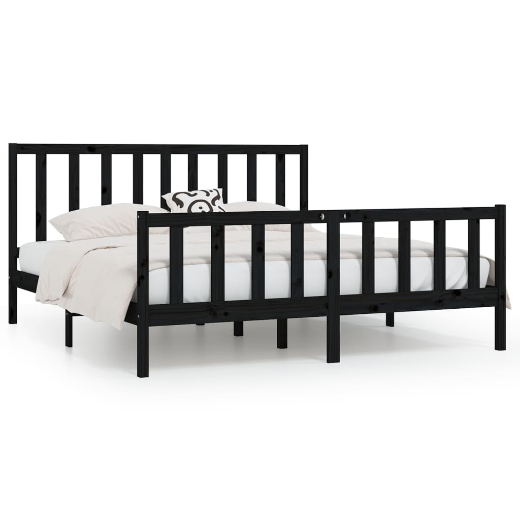 Bedframe massief hout zwart 200x200 cm is nu te koop bij PeponiXL, paradijselijk wonen!