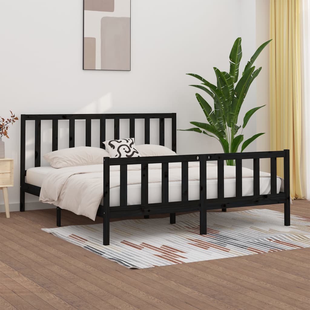 Bedframe massief hout zwart 200x200 cm is nu te koop bij PeponiXL, paradijselijk wonen!