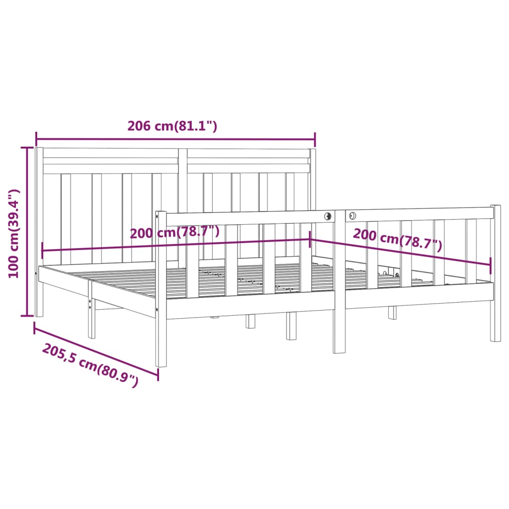 Bedframe massief grenenhout zwart 200x200 cm is nu te koop bij PeponiXL, paradijselijk wonen!