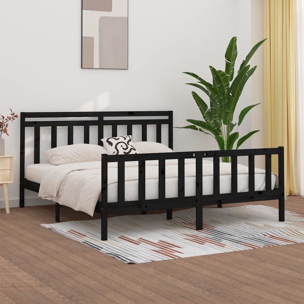 Bedframe massief grenenhout zwart 200x200 cm is nu te koop bij PeponiXL, paradijselijk wonen!
