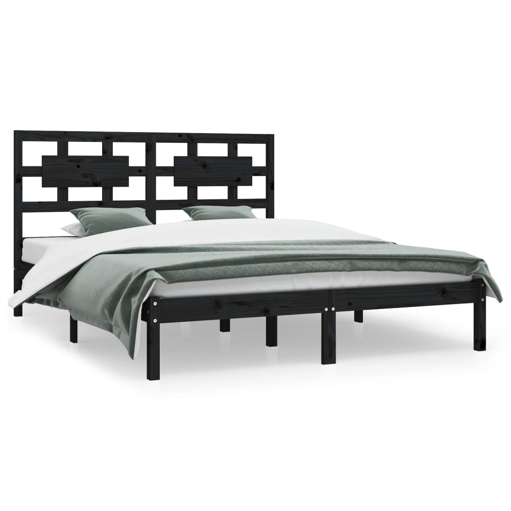 Bedframe massief grenenhout zwart 200x200 cm is nu te koop bij PeponiXL, paradijselijk wonen!