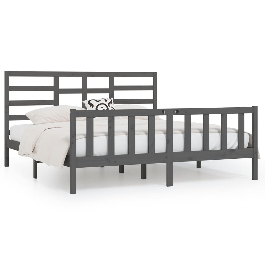 Bedframe massief grenenhout grijs 200x200 cm is nu te koop bij PeponiXL, paradijselijk wonen!