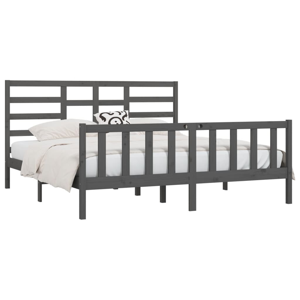 Bedframe massief grenenhout grijs 200x200 cm is nu te koop bij PeponiXL, paradijselijk wonen!