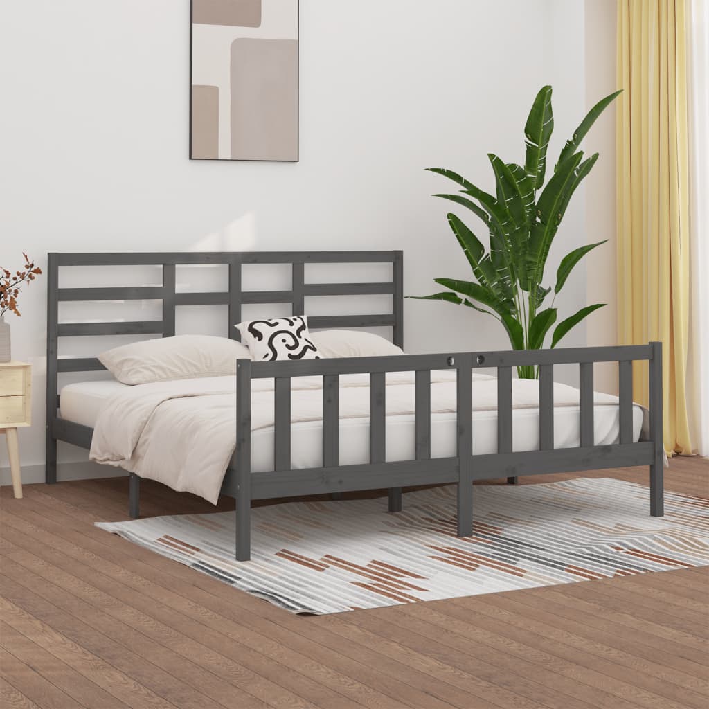 Bedframe massief grenenhout grijs 200x200 cm is nu te koop bij PeponiXL, paradijselijk wonen!